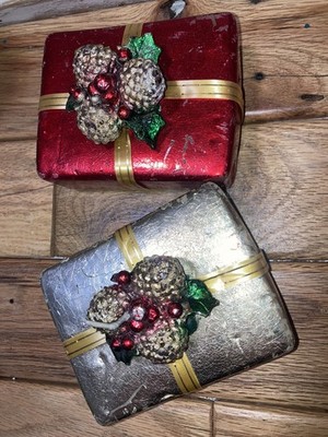 Two Vintage Leadless Wick Christmas Present Shaped Candles 5  Made In Italy