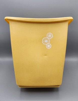 Vintage Rubbermaid Bathroom Waste Trash Can Harvest Gold Daisies 70 s