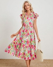 Floral Summer Midi Dress Short Sleeve Beach Wedding Moira