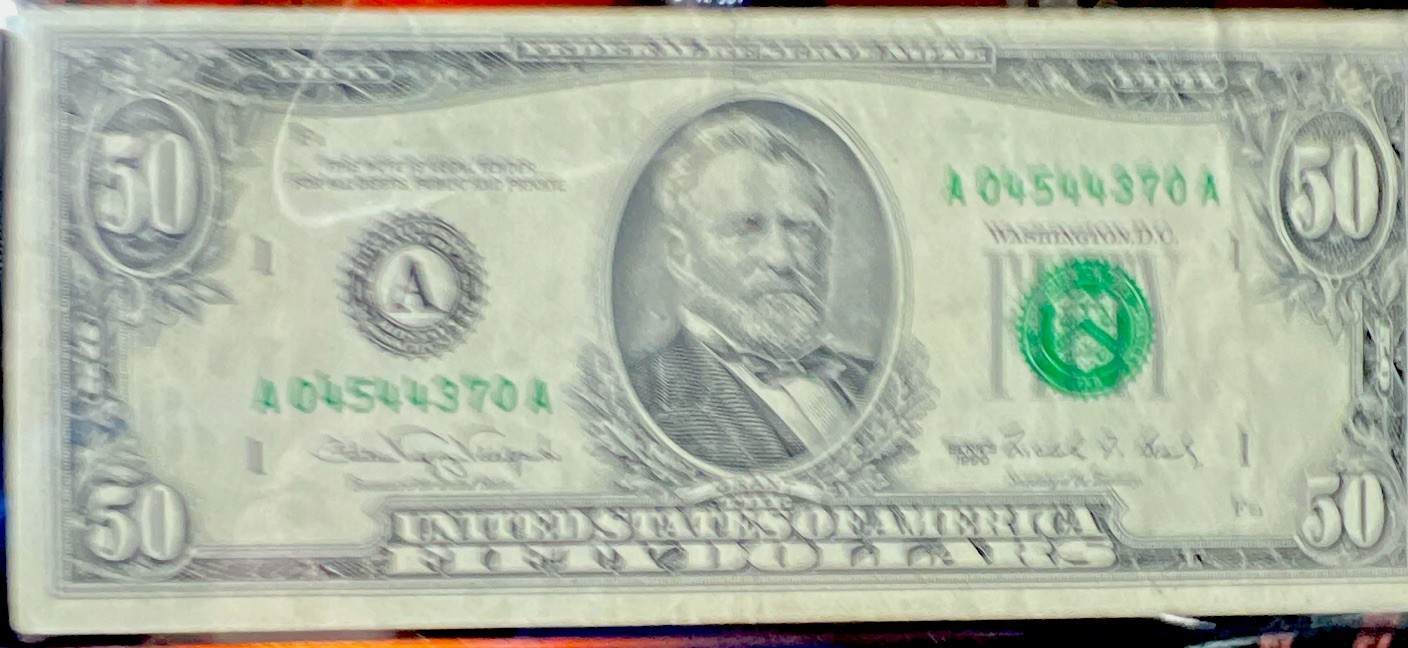 1990 US $50 Federal Reserve Note Small Size Ulysses S. Grant Banknote