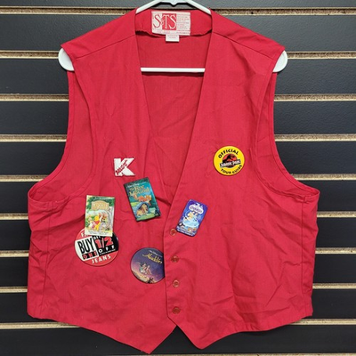 #ad Vintage 90s KMart K Mart Employee Red Work Vest Size XL w Extra VTG VHS Buttons $34.95