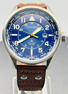 Citizen Promaster Avion Watch Eco-Drive World Time Blue Dial Leather BX1010-11L