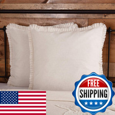Vhc Brands Burlap Natural Fringed Ruffle Solid Color Cotton Farmhouse Bedding