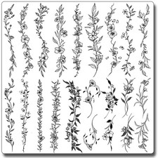 CHARLENT Temporary Tattoos for Women - 49 Pcs Line Leaves Sketch Large, Black