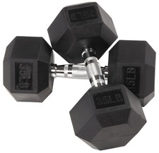 Rubber Encased Hex Dumbbells 35 Lbs Pair Black