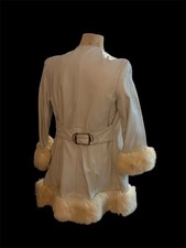 Vtg 70s White Leather Penny Lane Afghan Coat Fur Boho Mod Jacket Sz 10 AS IS 