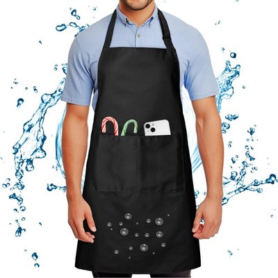 Chef Apron Men Women Wash Free Bib 2 Pockets Water Oil Proof Adjustable Wear