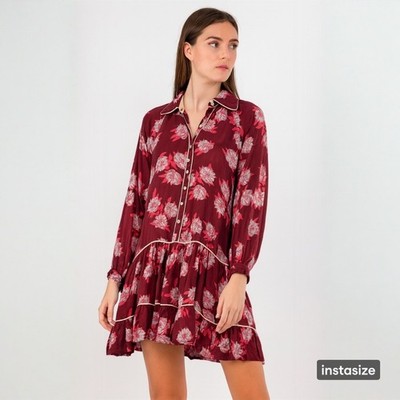 Omika Ezra Button Up Blouse Women's Size XS Top in Isla Merlot Red Floral Print