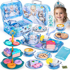 Hohosunlar Tea Party Set for Little Girls Toys, Princess Tin Tea Set for Kids wi