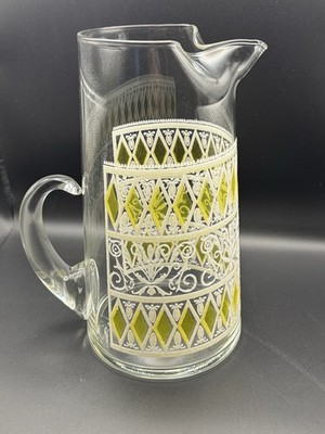 MCM West Virginia Glass Martini Lemonade Ice Tea Pitcher With Yellow Diamonds 