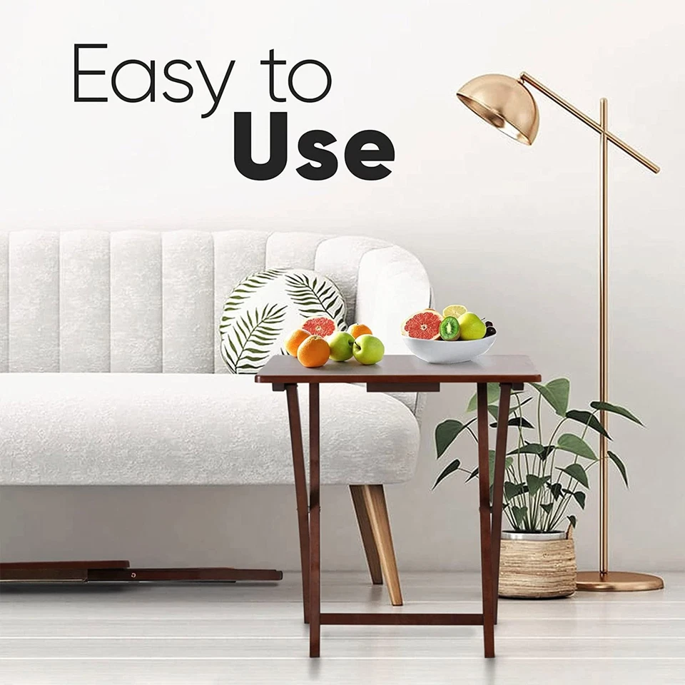 PJ Wood Folding TV Tray Portable Living Room Snack Table, Honey Oak (Open Box) - Image 4 of 4