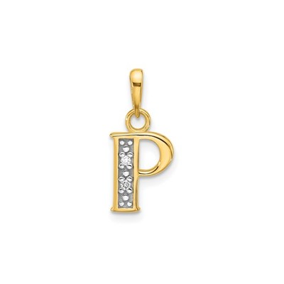14k Gold Bicolor Buchstabe P Anhänger für Frauen Diamant Akzent Initiale Charm