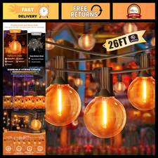 26ft LED Outdoor String Lights, 12 Shatterproof Edison Bulbs, Dimmable, Waterpro