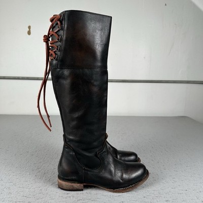 FREEBIRD by Steven Cyn Knee High Brown Leather Lace-Up Riding Boots Womens 8