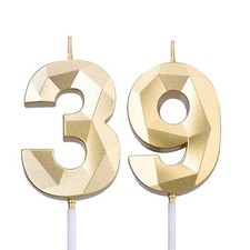 2 Inch Gold 39 Birthday Candles,39th Birthday Decorations for Women Men