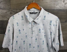 Travis Mathew Polo Shirt Men XL Gray Pineapple All Over Print Golf Havana Nights
