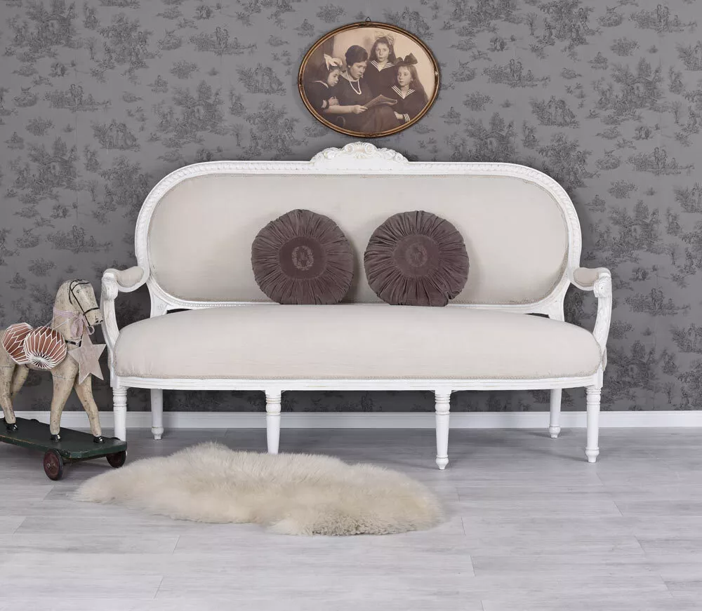 Sofa Baroque Bench White Couch Antique Vintage Upholstered Lounger Salon