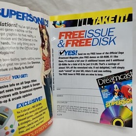 Vintage Free Issue Official Sega Dreamcast Magazine Flyer Sheet 4" X 5 1/2"