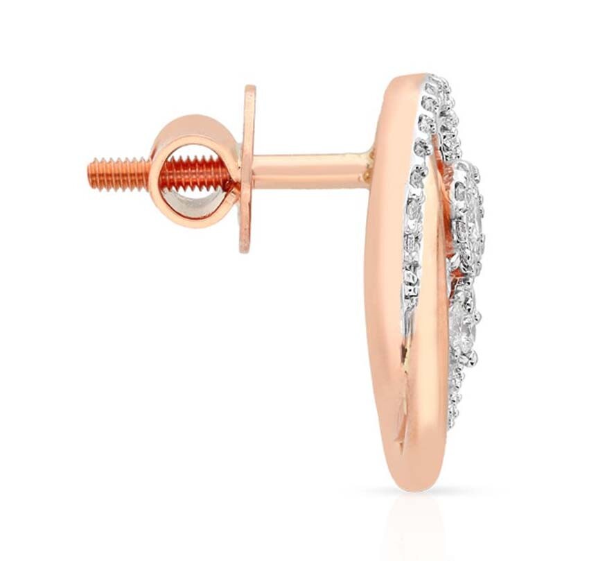 Natural Round Diamond 14k Solid Rose Gold Screw Back Stud