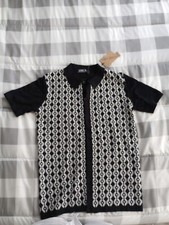 PAUL JONES Black White Viscose Blend Button Shirt Small