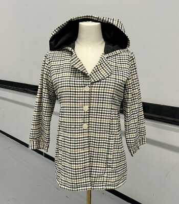 Volcom Plaid Women s Hooded Jacket Peacoat Style Tan And Black Skater Size MD
