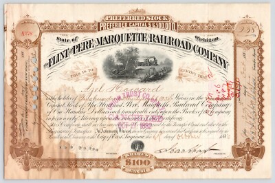 The Flint and Pere Marquette Railroad Co c1882 Vintage 238 Aktienzertifikat