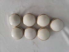 Cabinet Drawer Pull Knobs Porcelain / Brushed Gold 7 Approx 2.25" VTG White