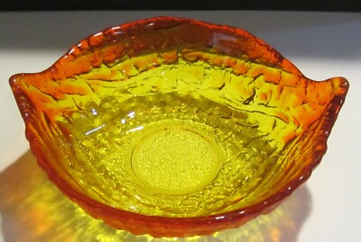 Tiara Amberina Textured Art Glass Leaf Bowl-Tiara pattern