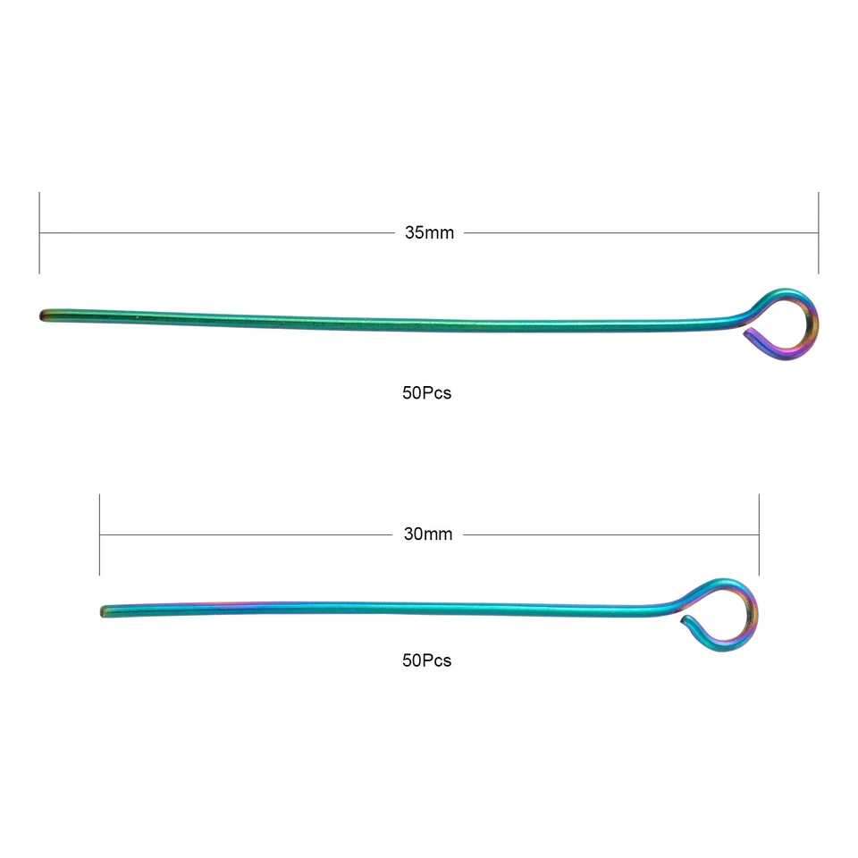 100 peças multicoloridas calibre 23 2 estilo 304 pinos de olho de aço inoxidável para encontrar joias - Imagem 3 de 4