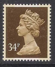 GB 1988 sg X1021 34p Bistre-Brown litho. 2 bands booklet stamp MNH