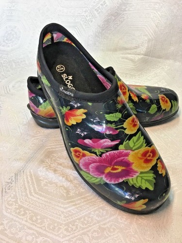 NWT size 10 SLOGGERS Womans Floral Pink Navy Gardening Shoes Booties - Picture 2 of 7