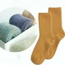 100% Wool Thick Casual Fuzzy Solid Warm Women Color Boot Crew Socks Winter 3Pack