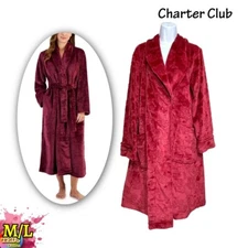 NWD Charter Club Women's M/L Short Plush Embossed Floral Wrap Robe Red