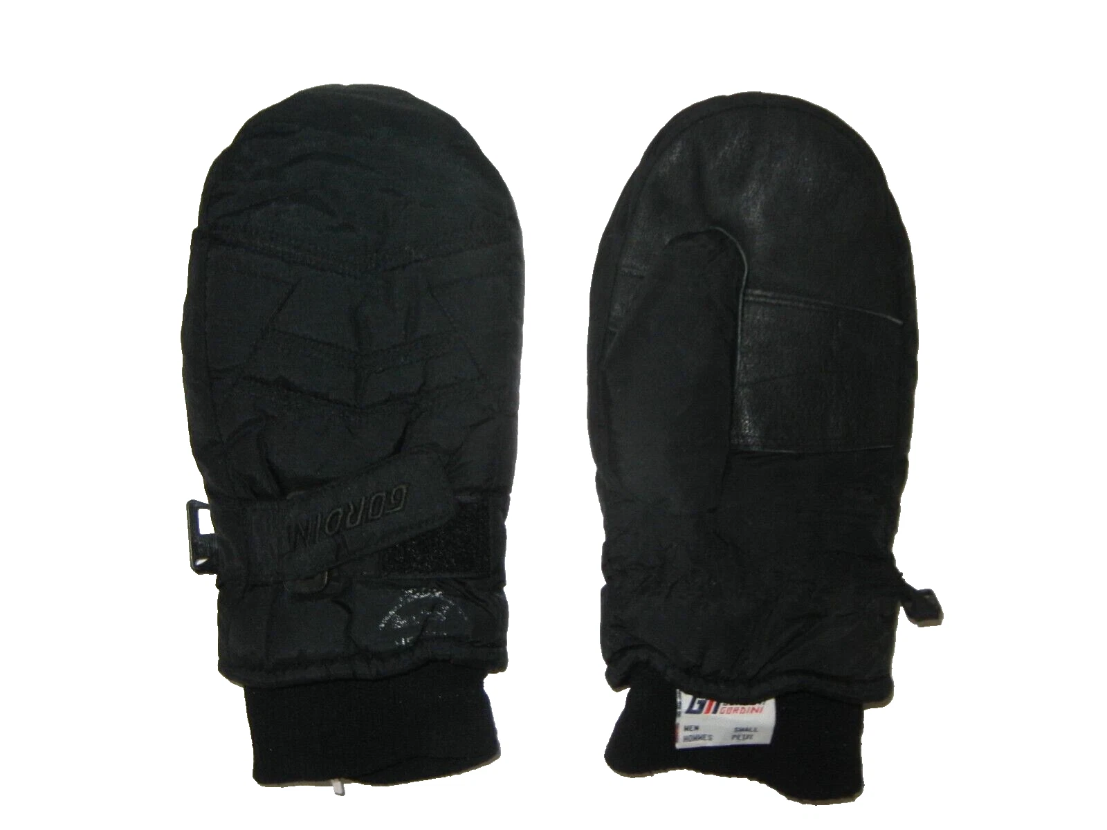 Vtg 90s GORDINI Black Warm HEATRAP WINTER MITTENS Ski Hike Snow Gloves Men's S