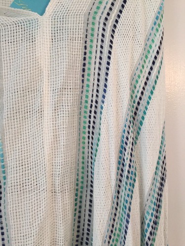 NWT Letarte Open Weave Topper Metallic Striped White Blue Silver Green Poncho - Picture 4 of 9