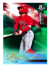 2018 BOWMAN PLATINUM JO ADELL PLATINUM PRESENCE RC GREEN HOLOFOIL ANGELS #27/99