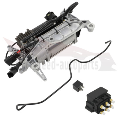 2PCS Air Suspension Compressor w/ Solenoid Valve Block For Audi Q7 Type 4L 06-15