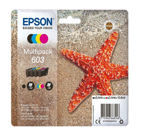 Cartuchos de tinta genuinos Epson 603 serie Starfish 4100 C13T03U64010 paquete múltiple 603 - Imagen 1 de 16