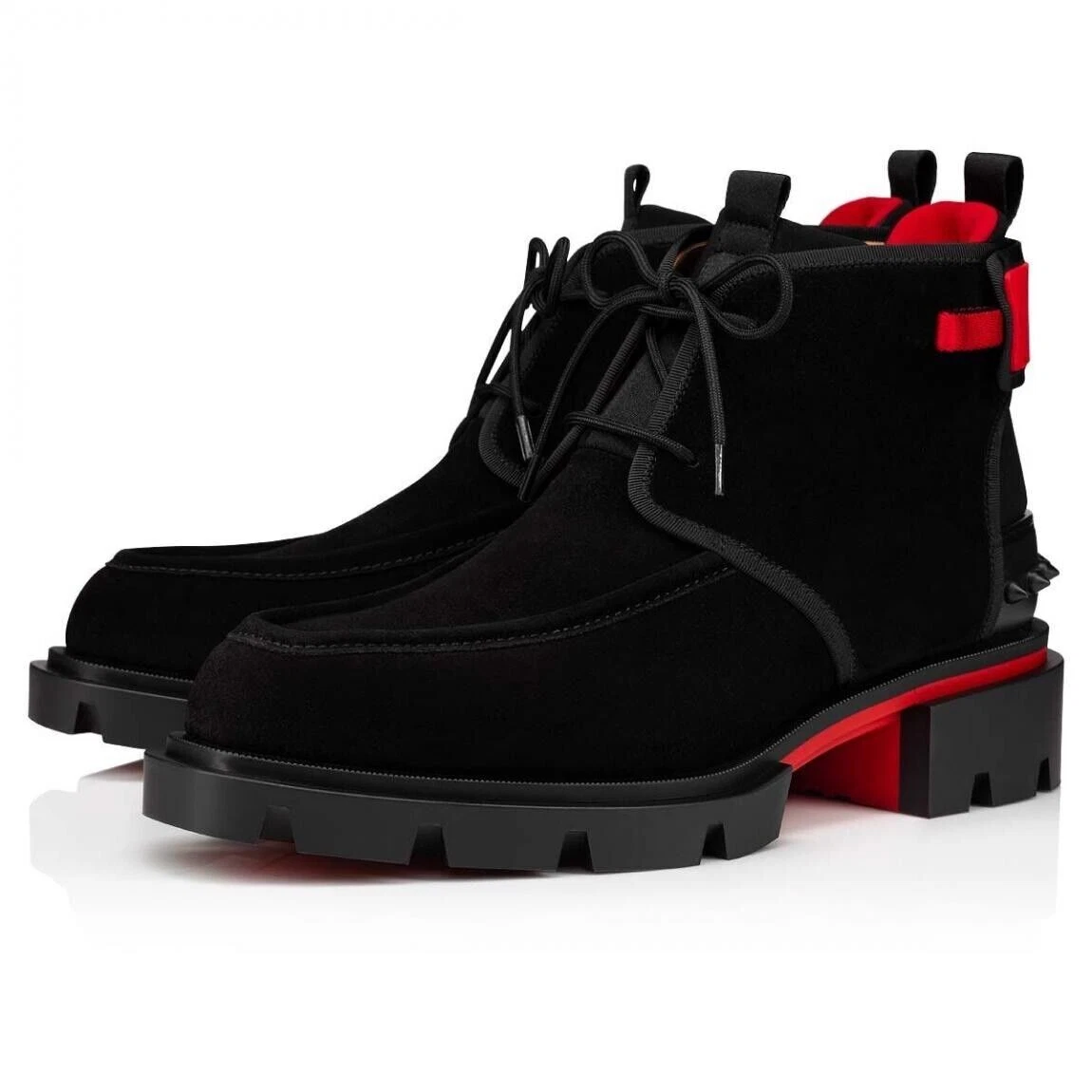 Christian Louboutin Mens Our Georges 2 Flat Black Suede Combat Lace Up Boot  42 9