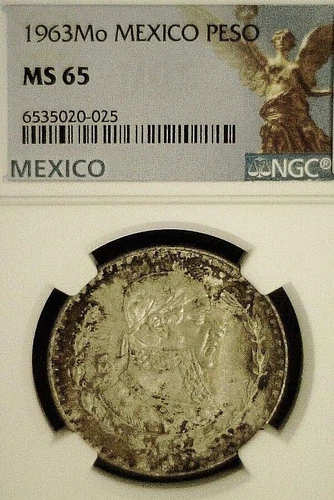 1963 MEXICO SILVER PESO NGC MS65 BEAUTIFUL COLOR REDUCED 7/3/25(1651)