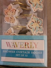 WAVERLY HONEYMOON COLLECTION PEACH & BLUE FLOWERS SHOWER CURTAIN HOOKS SET OF 12