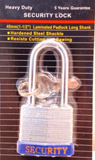 LOCK 40 mm 1-1/2" Padlock - 2 keys long shank padlock 2" shank