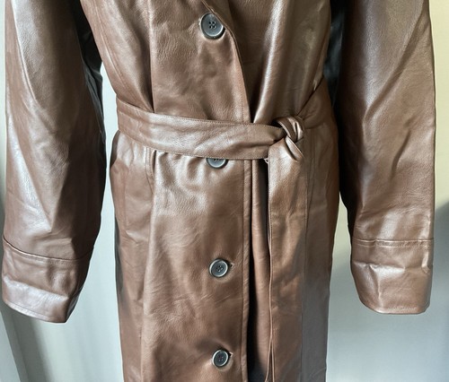 SUPRE Size 14 Chocolate Brown Vegan Leather Trench Coat Jacket Belt NEW BNWT - Picture 4 of 9