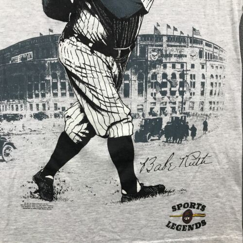 Vintage Babe Ruth Shirt Herren L grau Sport Legenden einzelner Stich 90er Jahre Baseball - Bild 4 von 12