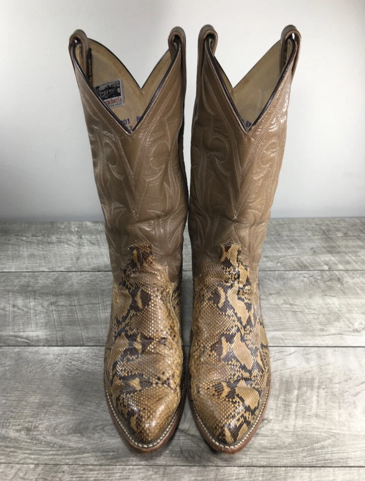 Botas vaqueras Western Rancher de cuero marrón vintage Dan Post tacón apilado para hombre 8 Foto 3 de 4