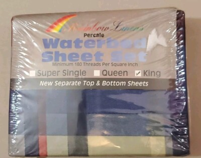 Vintage Rainbow Linens Percale King Size 180 Thread Sheet Set 2 Pillow Cases NOS