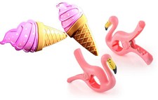 2 Set 4 Ct Pink Flamingo / Pink Ice Cream Beach Towel Clips