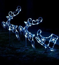 Christmas Reindeer and Sleigh  twinkling White  LED Lights outdoor 3 piece set