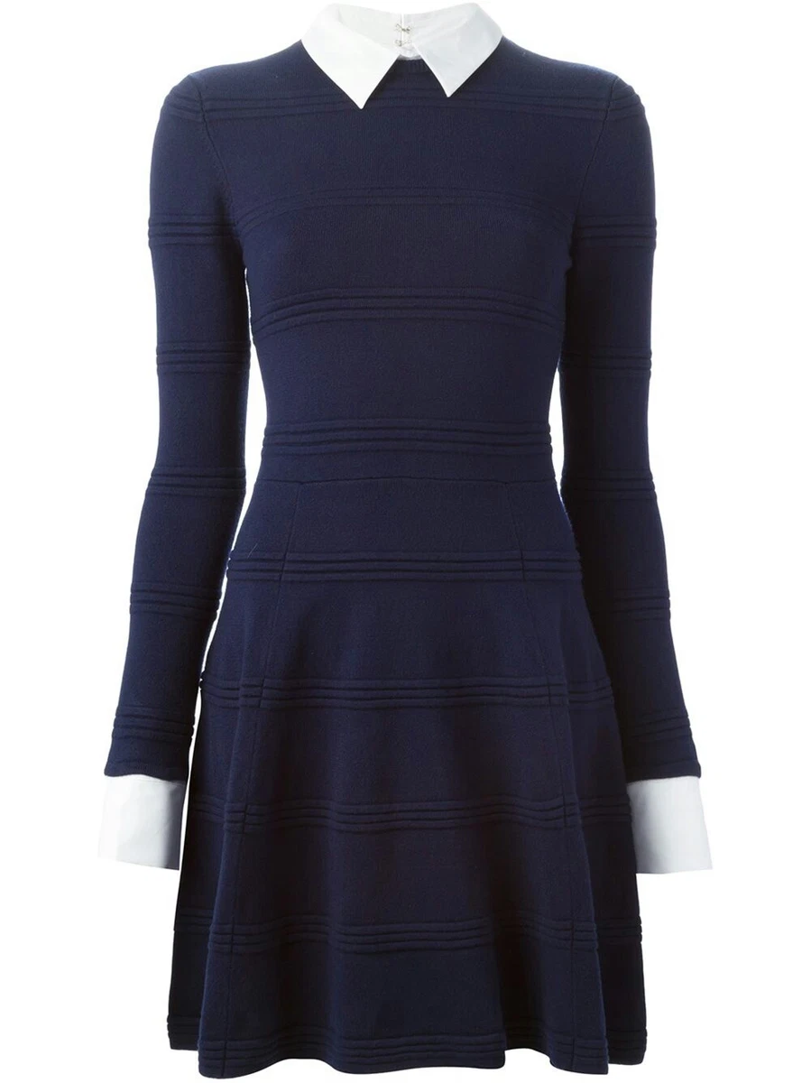 alice Olivia Textured Collared Navy Sweater Dress Long Sleeve Size XS NWOT