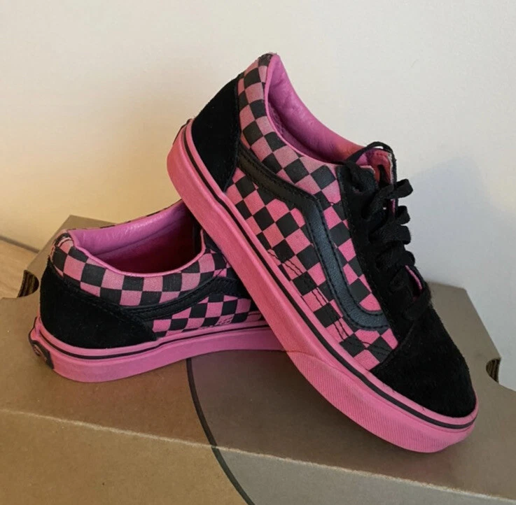 ægtefælle Indvending pas Vans Old Skool Pink &amp; Black Checkerboard- Size 3 | eBay